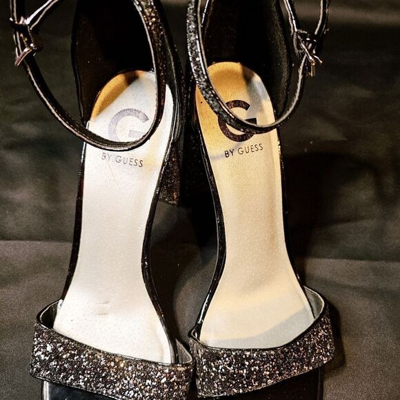 G by GUESS Black, Sparkly High Heel Open Toe Shoe Size 10 - Picture 9 of 14